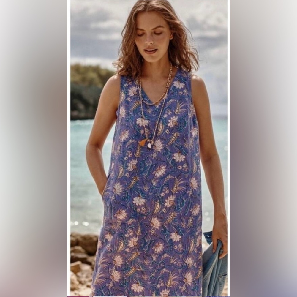 J. Jill Purple Floral Sleeveless Linen Midi Dress Size Large